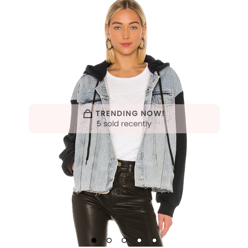 Black and Blue Jean Jacket with Hood and Relaxed Fit